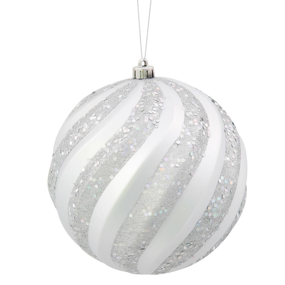 6 inch Matte-Glitter Swirl Christmas Ball Ornament: Silver