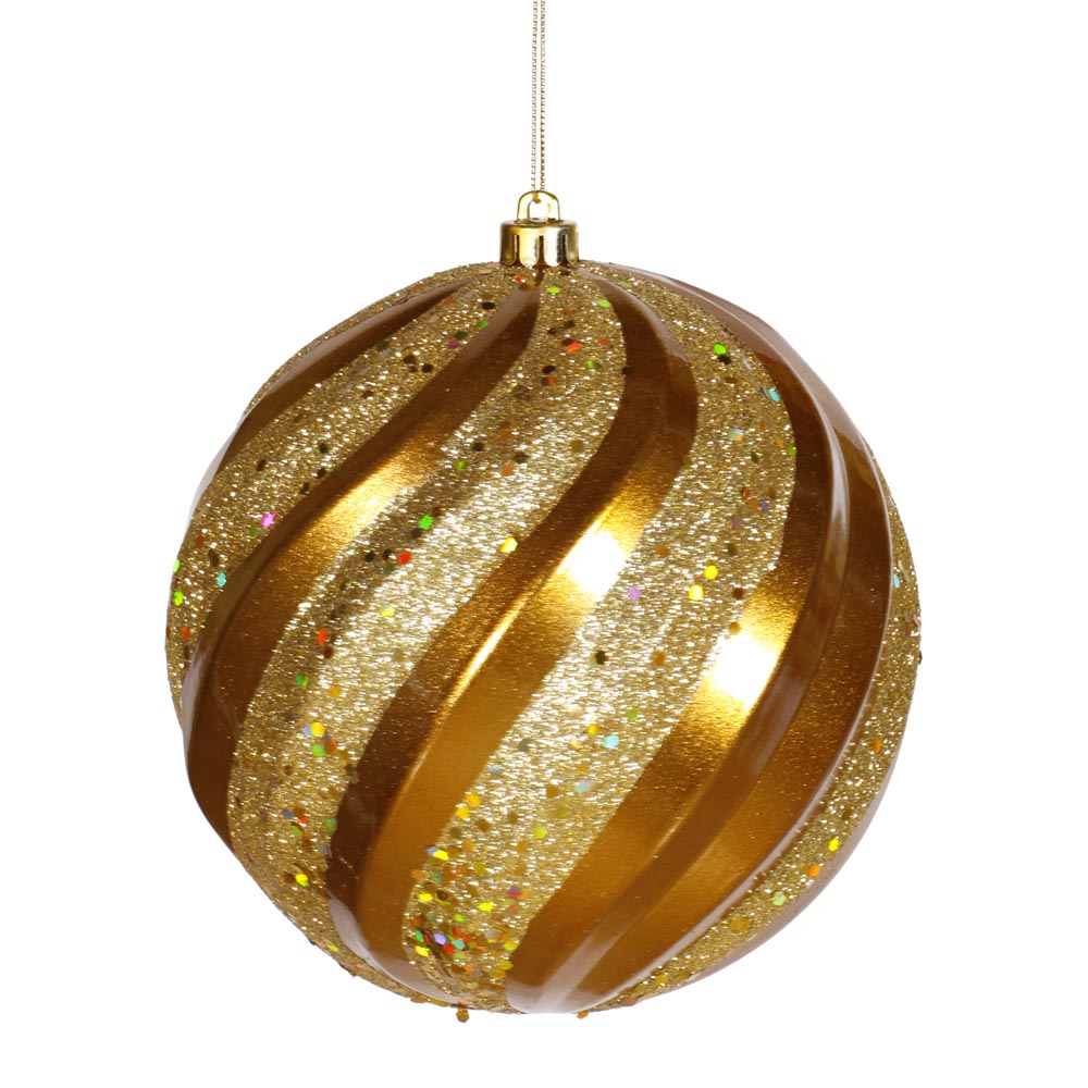 6 ROUND GLITTER ORNAMENT SWIRL STRIPE DESIGN - Seasonal Collections