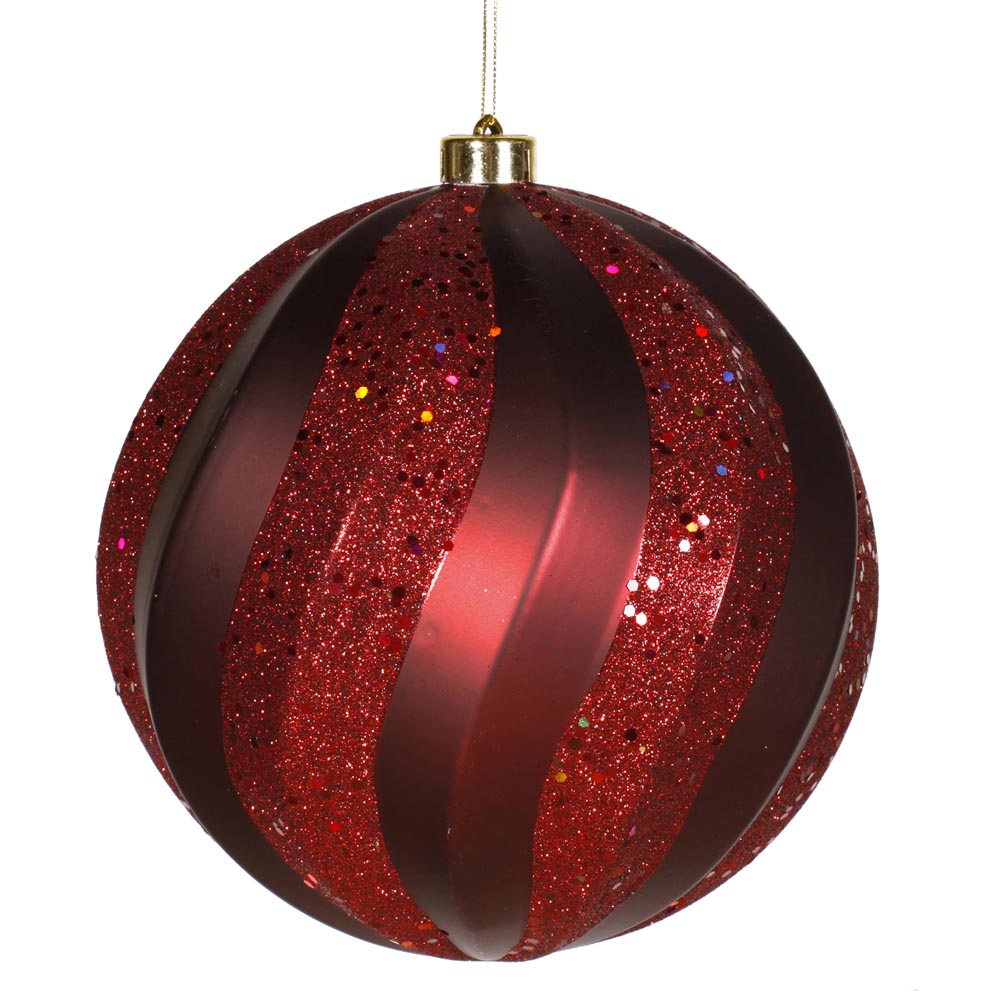 8 inch Matte-Glitter Swirl Christmas Ball Ornament 