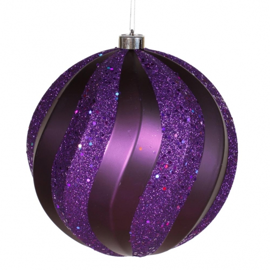 8 inch Matte Glitter Swirl Christmas Ball Ornament Purple M112106