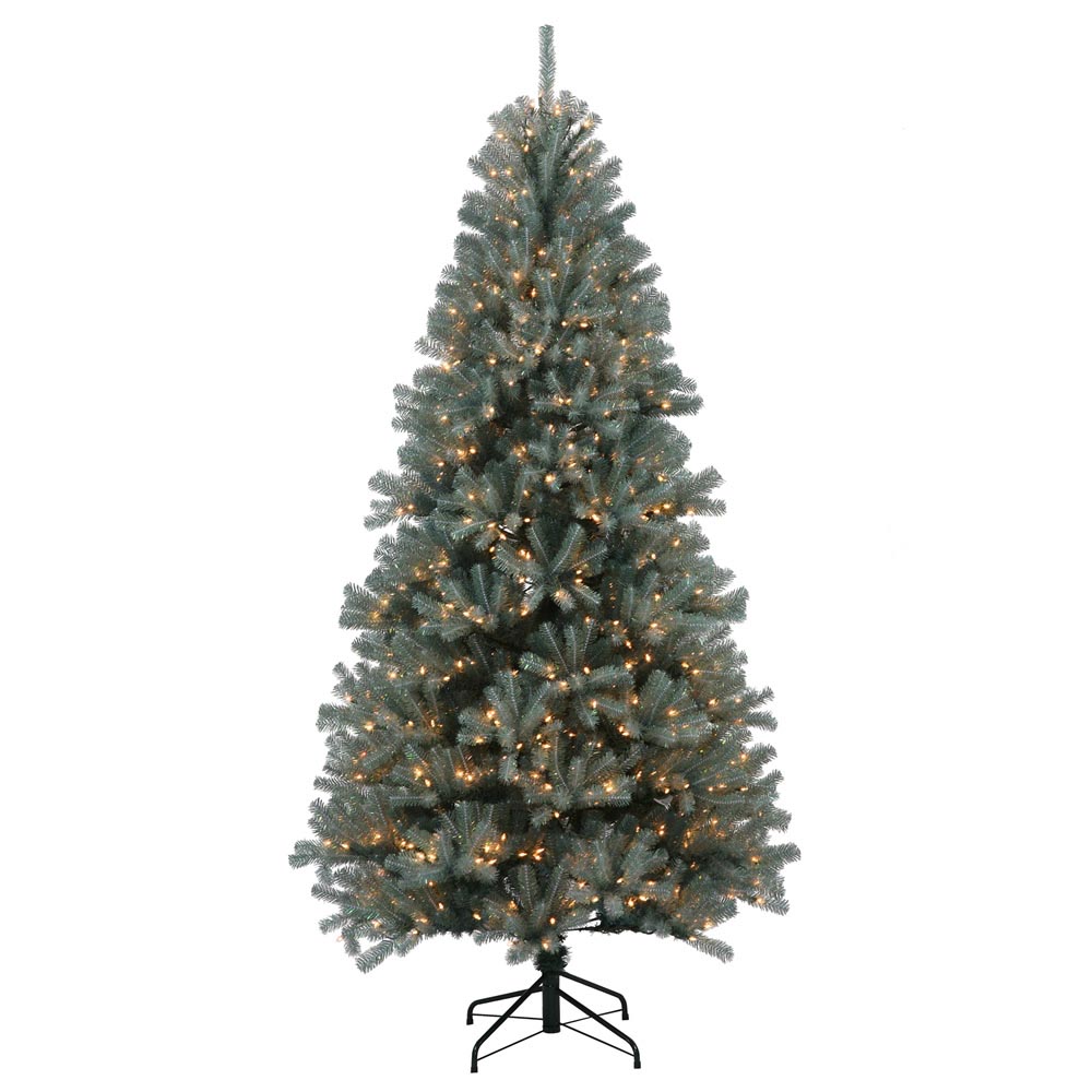 6.5 Foot Blue Crystal Christmas Pine Tree: Clear Lights