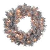 24 inch Artificial Silver White Pine Wreath: Clear Pre-Lit Lights