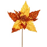 10 inch Velvet and Sequin Poinsettia Christmas pick: Copper