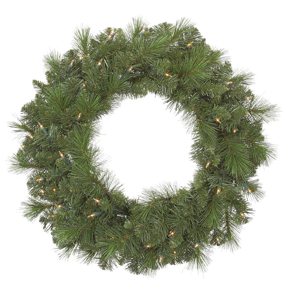 36 inch Artificial Sierra Pine Christmas Wreath: Clear Pre-Lit Lights ...