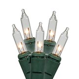 33 foot Outdoor Mini-light Strand on Green Wire: 100 Clear Lights