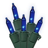 33 foot Outdoor Mini-light Strand on Green Wire: 100 Blue Lights