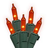 33 foot Outdoor Mini-light Strand on Green Wire: 100 Amber Lights