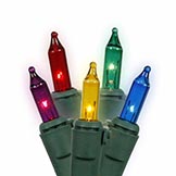 46 foot 100 Mini-lights with 5.5 inch Spacing on Green Wire: Multi-Colored