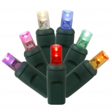 36 foot Wide Angle LED Lights - 4 inch Spacing on Green Wire: Multi-Colored