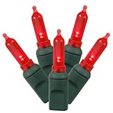25 foot Italian LED Lights with 6 inch Spacing on Green Wire: Red