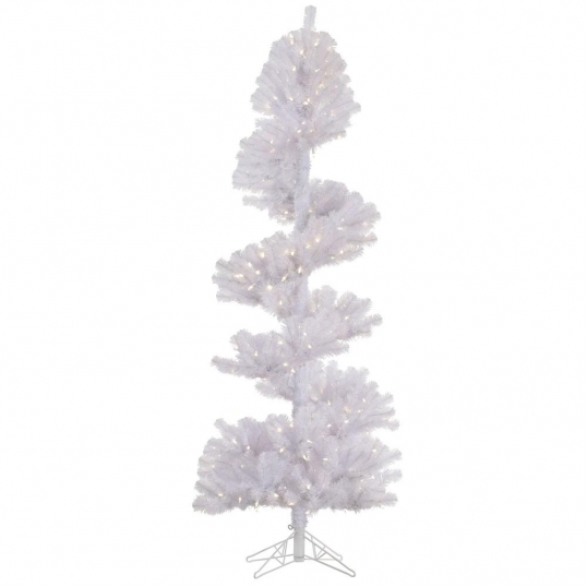 7 foot White Spiral Topiary: Clear Mini Lights