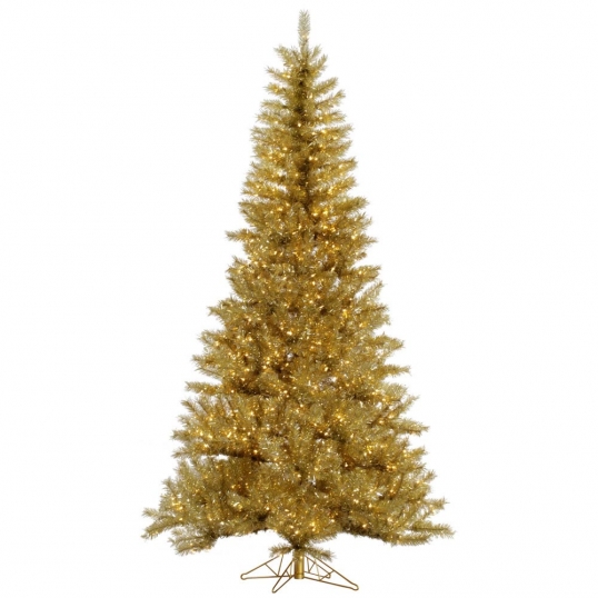 5.5 foot Gold/Silver Tinsel Christmas Tree: Pre-Lit Lights