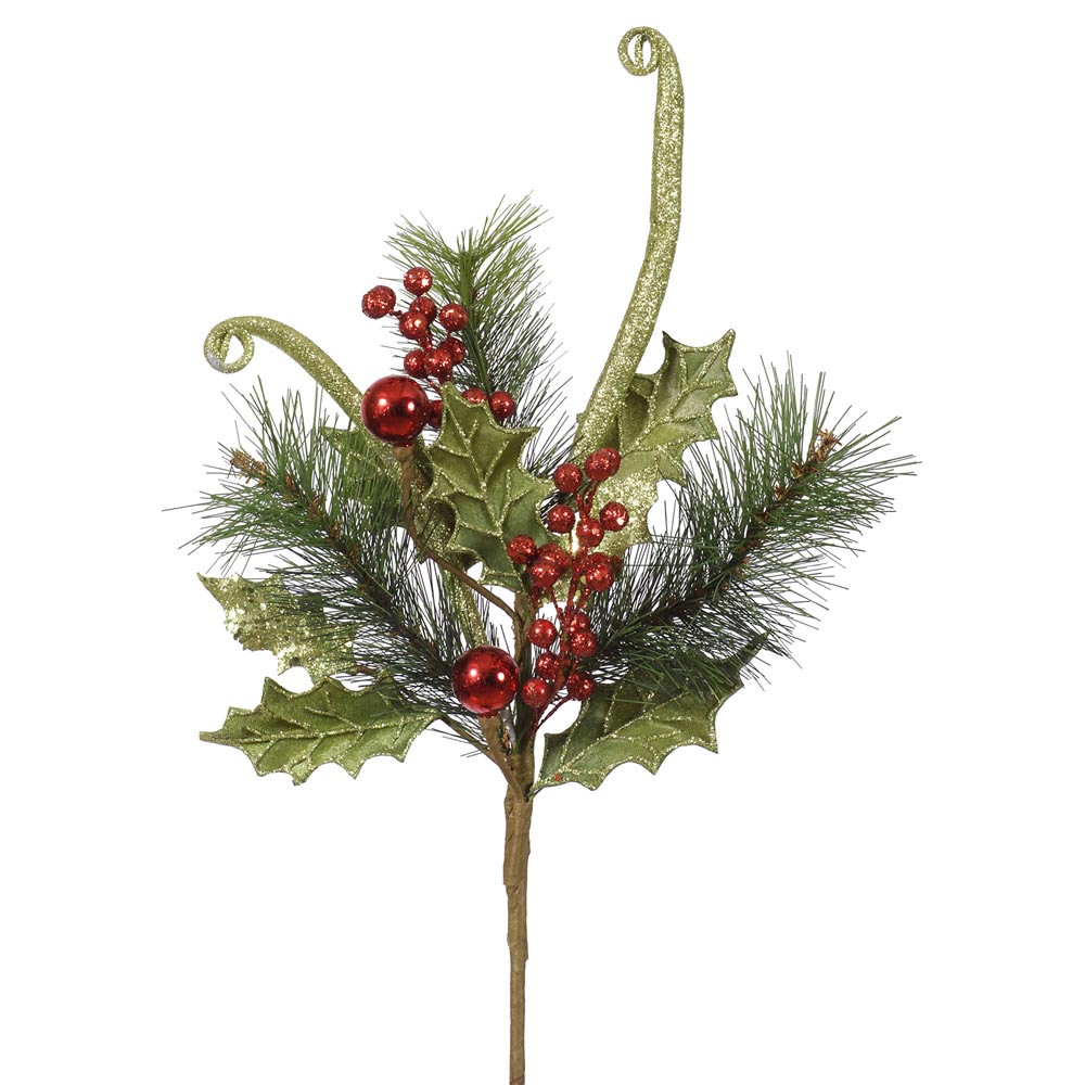 20 Inch Lime-red Glitter Holly Berry Christmas Spray