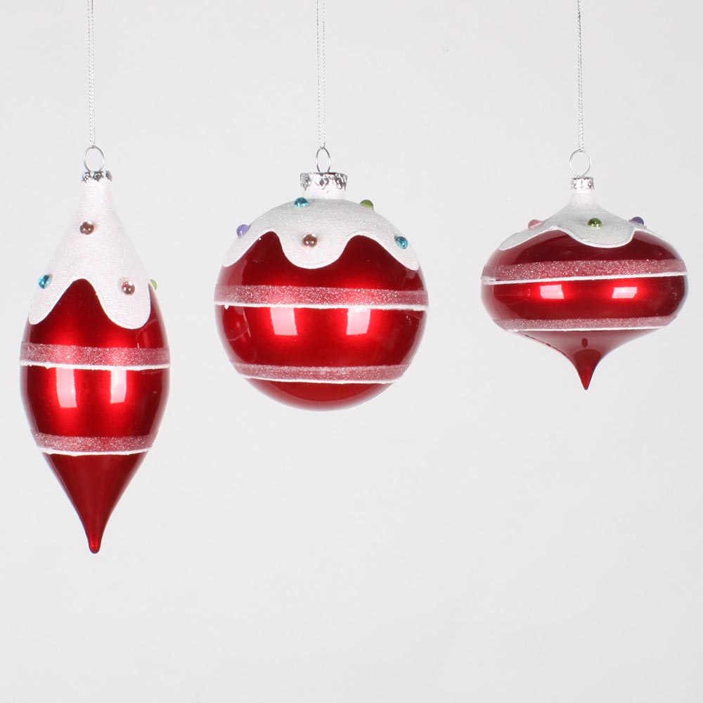 4/4/7 inch Red Jewel, Ball, Finial Christmas Candy Ornament (Set of 3 ...