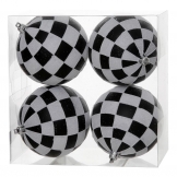 4 inch UV Protected Black Check Glitter Christmas Ball Ornament (Set of 4)