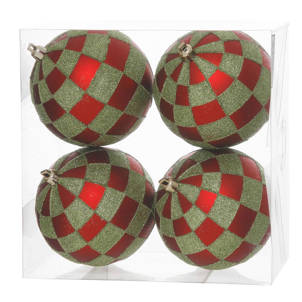 inch UV Protected Check Glitter Christmas Ball Ornament (Set of 4)