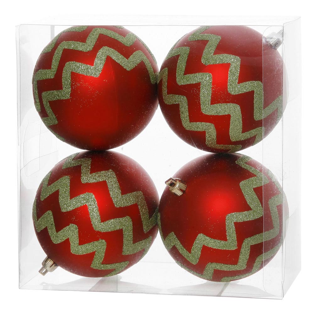 inch UV Protected Chevron Christmas Ball Ornament (Set of 4)