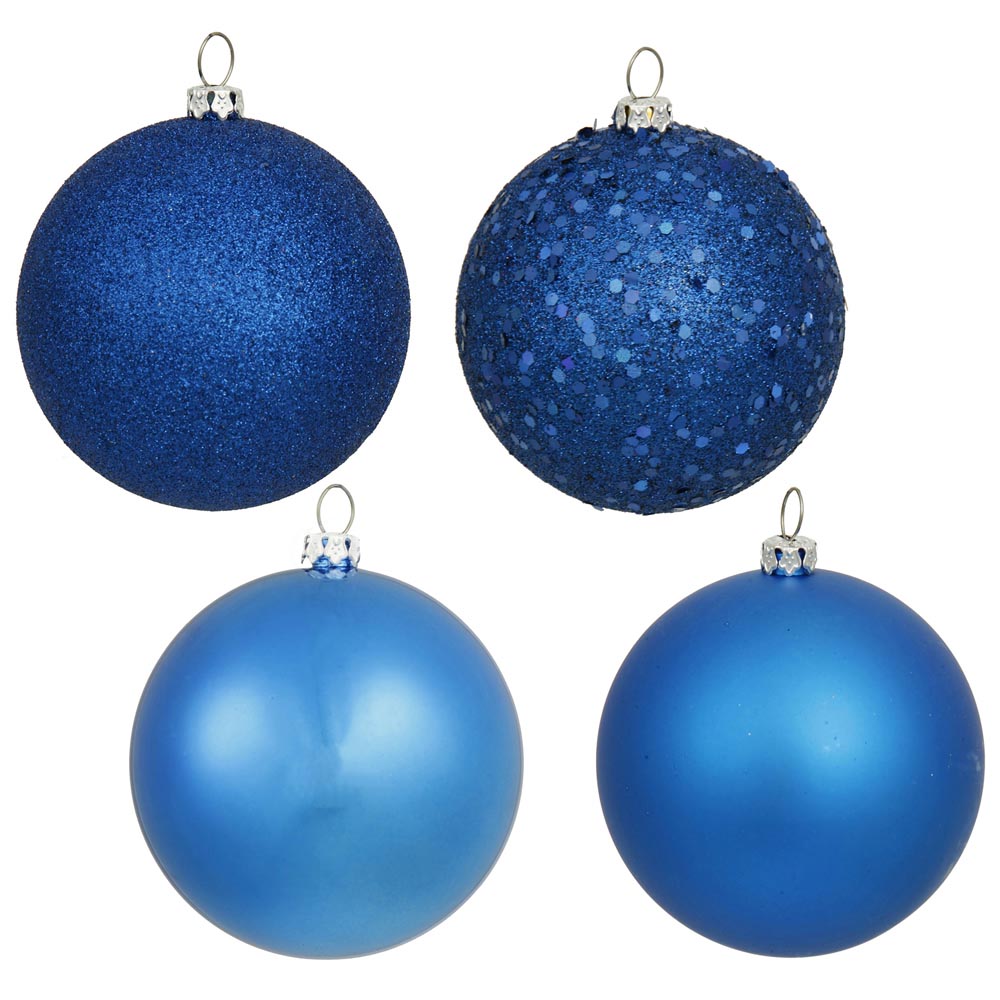 2.4 inch Shatterproof Blue 4 Finish Plastic Christmas Ball Ornament