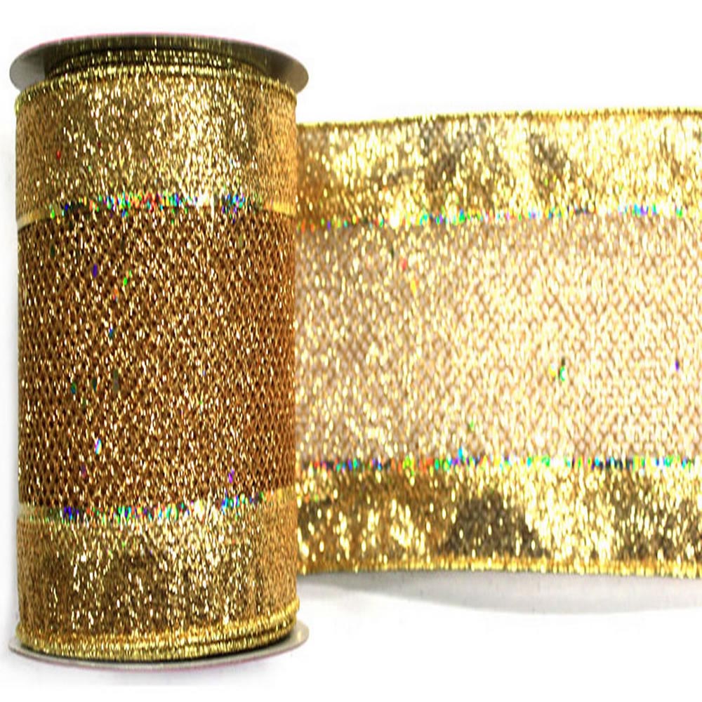 10 yard Mesh Edged Christmas Ribbon: Multiple Colors