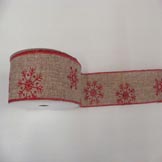 Natural Burlap Red Snowflake Ribbon