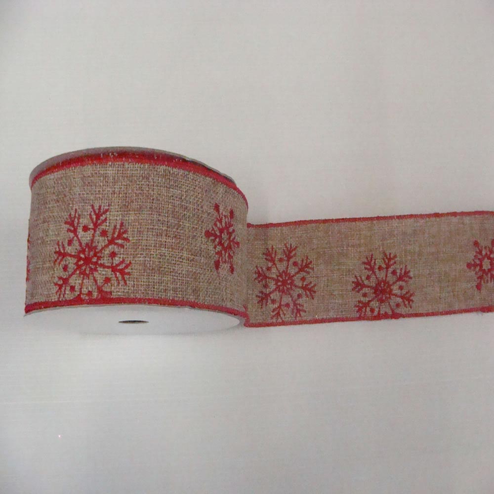 Natural Burlap Red Snowflake Ribbon