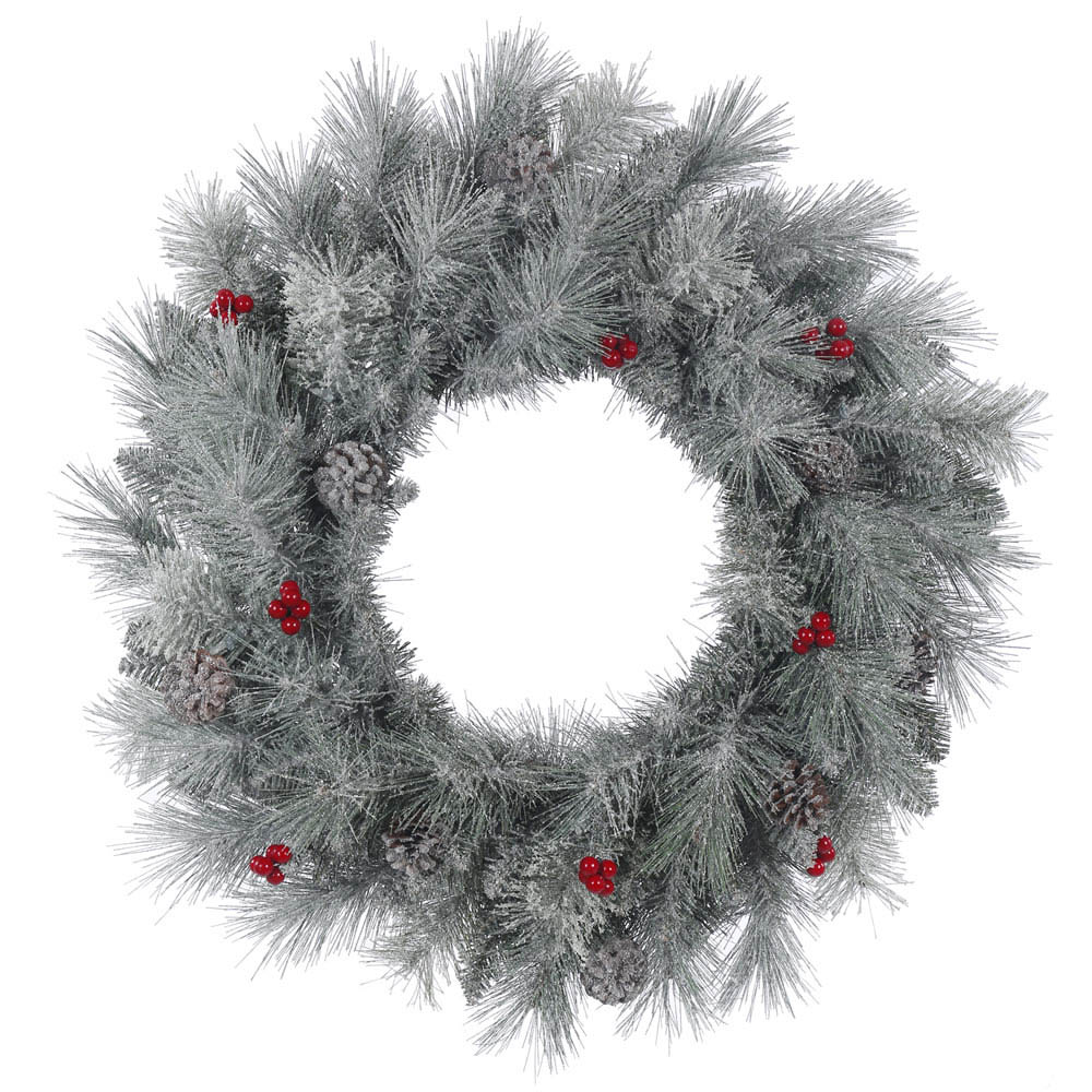 PVC, Hard Needle Frosted Mix Berry Pine Wreath