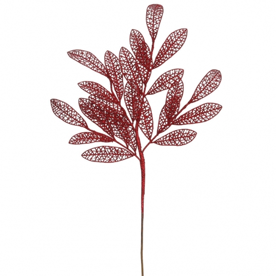 22 inch Glitter Mesh Bay Leaf Spray (Set of 12)