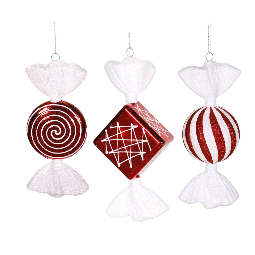 inch Shatterproof Red, White Peppermint Candy Ornament (Set of 3)