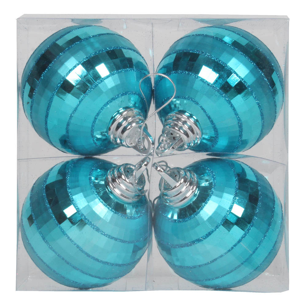 4 inch Teal ShinyMatte Mirror Ball Ornament (Set of 4) M151412