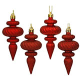 4 inch Red Assorted Finial Ornaments (Set of 8)