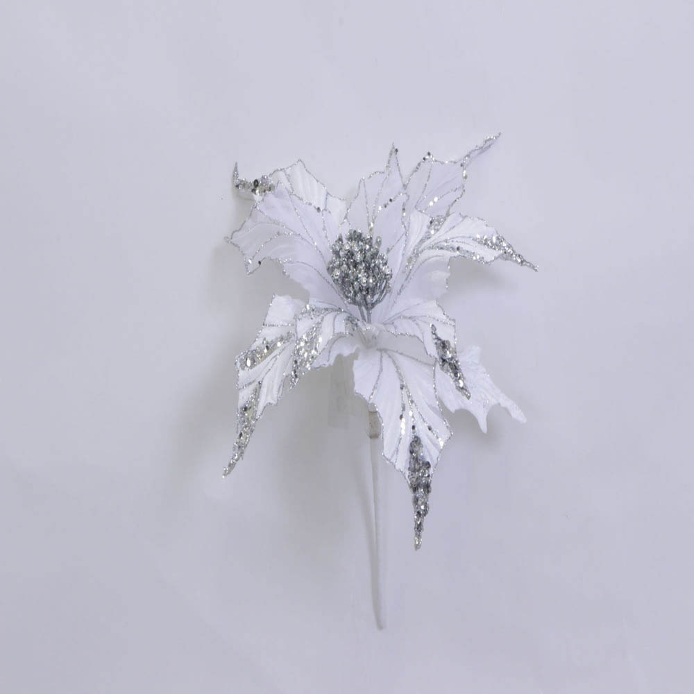 inch Glitter Poinsettia Spray with inch Flower