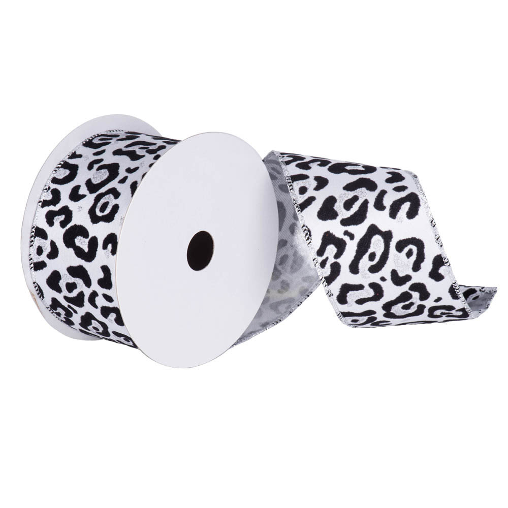 Leopard Black, White, Silver Ribbon