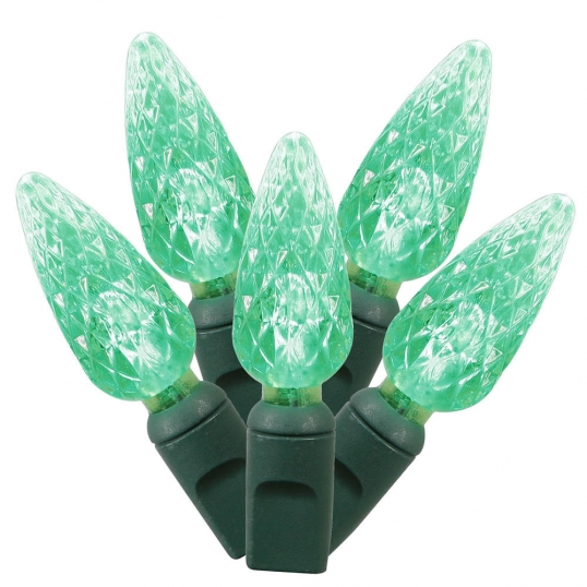 34 foot C6 LED Light Strand - 4 inch spacing: 100 Green Lights