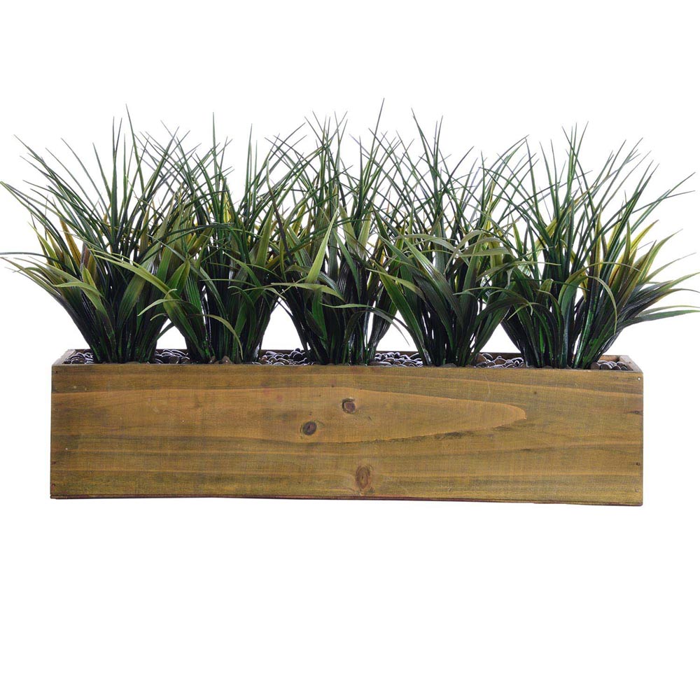 12 inch Plastic Grass in Wooden Planter