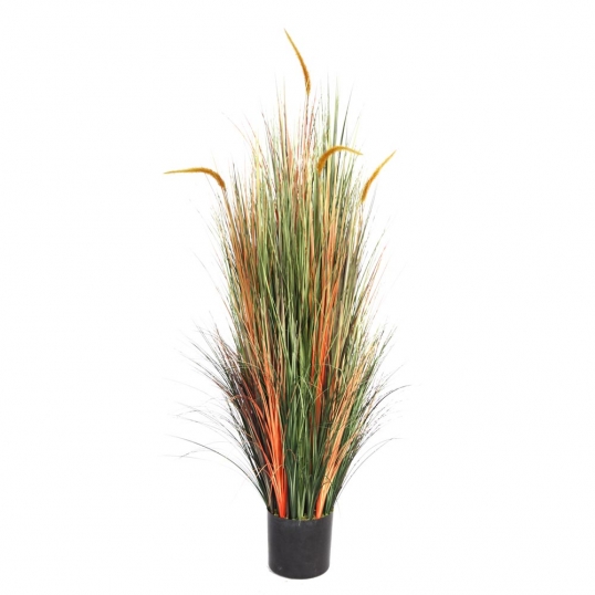 Artificial Onion Grass with Cattails: Potted