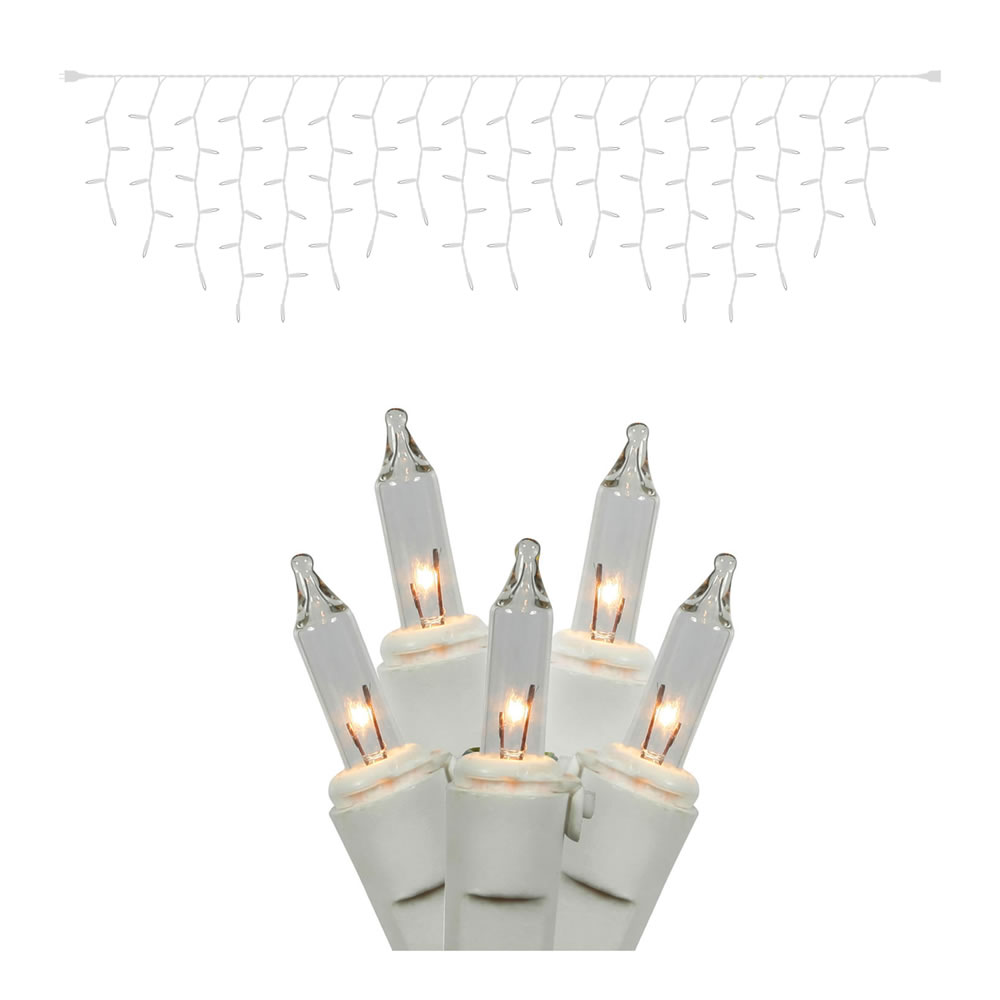 9 foot 100 Light Christmas Icicle Set w/ White Wire